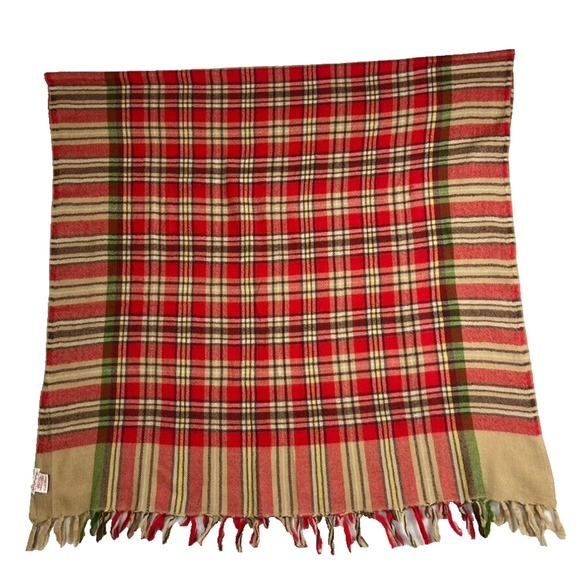 Anthropologie Vismaya Wool Scarf 68x34 Woven Multi Color Plaid Red Brown - Picture 2 of 6